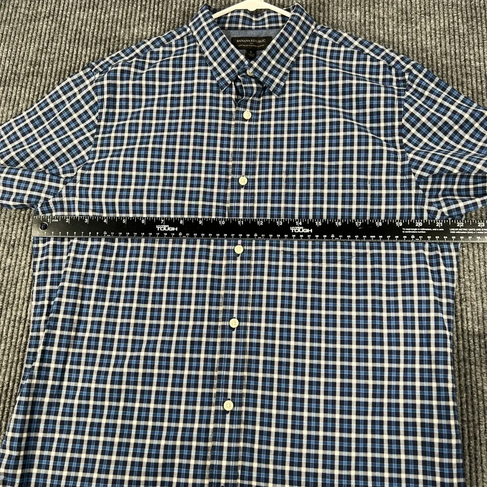 Banana Republic Shirt Mens Large Blue Plaid Long Sleeve Button Up Slim Fit